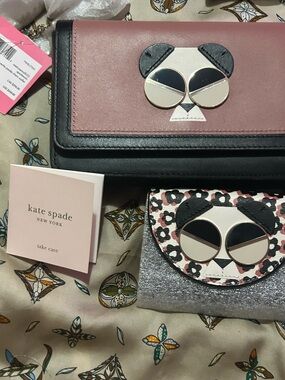 NWT Kate Spade Gentle Panda Chain Wallet Crossbody Bag w/wallet set NWT